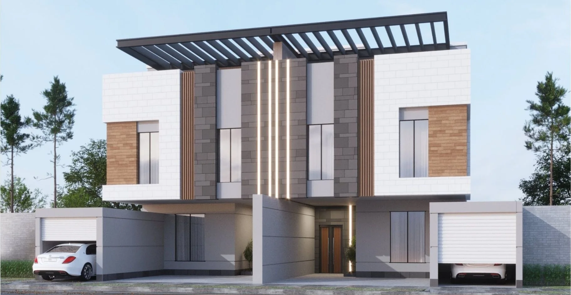 Project 106 – facade wide view Project 106 residential buildings with garages, Al-Falah Jeddah